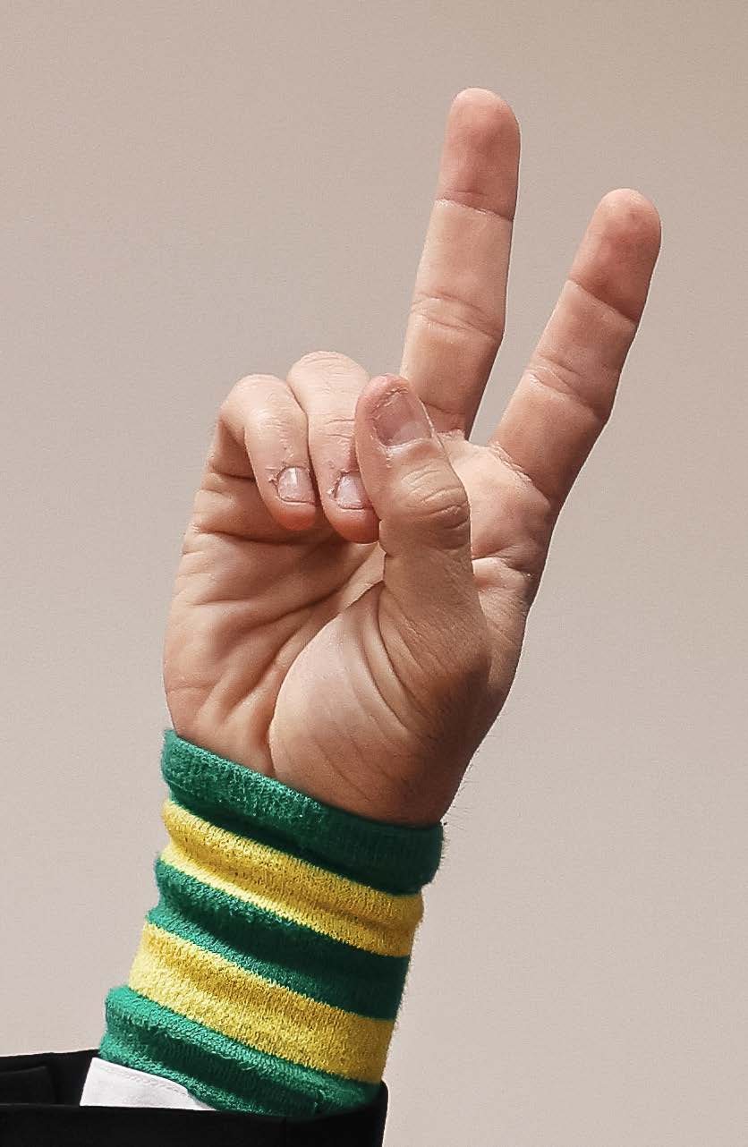 Referee signal for 2 points close-up - pointer and middle fingers extended