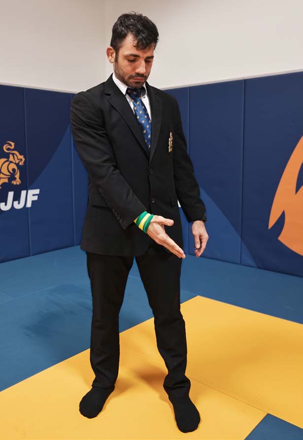 Referee signal to return to ground - arm pointing diagonally toward ground